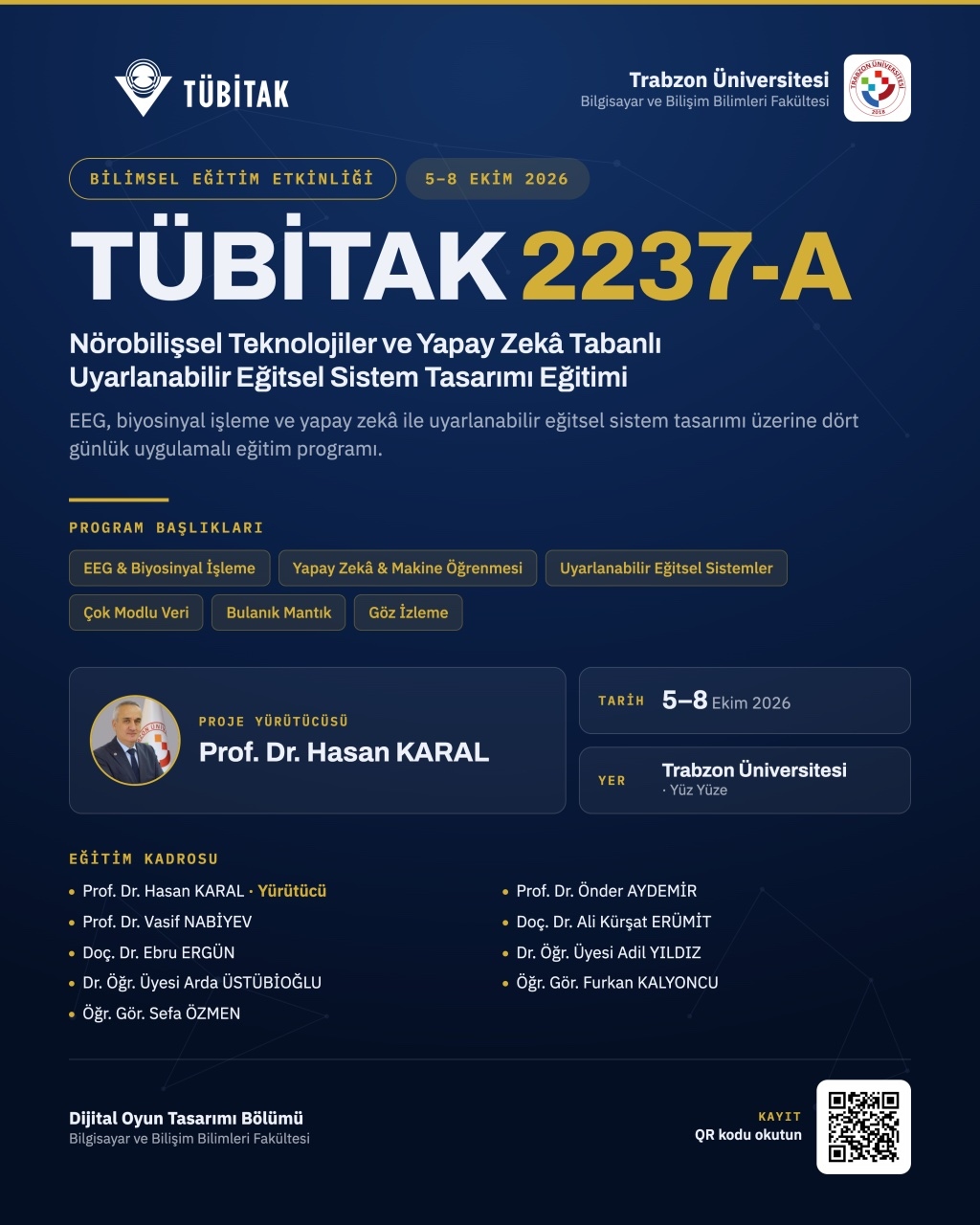TÜBİTAK 2237-A — Nörobilişsel Teknolojiler ve Yapay Zekâ Tabanlı Uyarlanabilir Eğitsel Sistem Tasarımı afişi